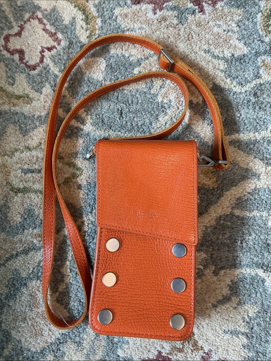 Hammitt Handbags - Hammitt Bright Orange Leather Phone Pouch with Studs